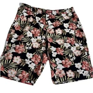 Amplify Mens Sz 32 Swim Shorts Floral Cotton Board  Trunks Tropical Zip Pockets